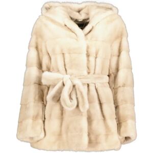 Levinsky , Hooded Mink Jacket with Tie Waist ,Beige female, Sizes: M, S