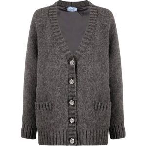 Prada , Grey Wool Oversized Cardigan with Jewel Buttons ,Gray female, Sizes: 2XS