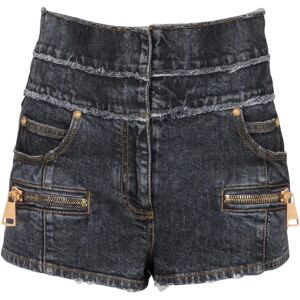 Balmain , High-waisted faded denim mini-shorts ,Black female, Sizes: S