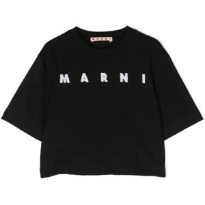 Marni , Black Cropped Kids T-shirt with Sequin Logo ,Black female, Sizes: 8 Y