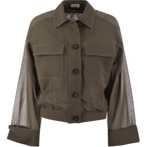 Brunello Cucinelli , Cotton Organza Shirt With Shiny Cuffs ,Brown female, Sizes: 2XS, 3XS