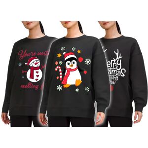 Model Looks Women'S Christmas Crew Neck Sweater - 5 Designs - Black   Wowcher