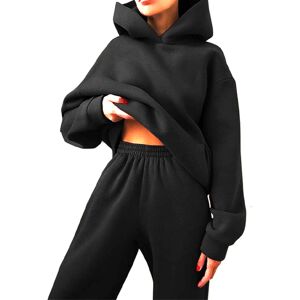 Obero International Ltd Women'S Elegant Solid Hoodie Sets - 4 Colours & 5 Sizes - Black   Wowcher