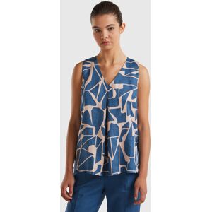 United Colors of Benetton Benetton, Printed Linen Blouse, Air Force Blue, Women