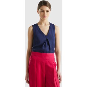 United Colors of Benetton Benetton, Sleeveless Blouse In Pure Linen, Dark Blue, Women