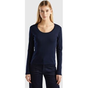 United Colors of Benetton Benetton, Long Sleeve Pure Cotton T-shirt, Dark Blue, Women