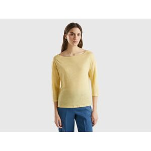 United Colors of Benetton Benetton, 3/4 Sleeve T-shirt In Pure Linen, size XS, Yellow, Women