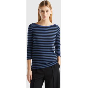 United Colors of Benetton Benetton, Striped 3/4 Sleeve T-shirt In 100% Cotton, Air Force Blue, Women