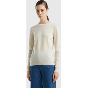 United Colors of Benetton Benetton, Cream Crew Neck Sweater In Merino Wool, size M, Creamy White, Women