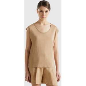 United Colors of Benetton Benetton, Wide Neck T-shirt In Pure Linen, size XS, Beige, Women