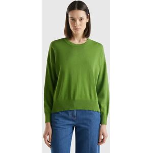 United Colors of Benetton Benetton, Crew Neck Sweater In Tricot Cotton, size L, Military Green, Women