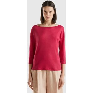 United Colors of Benetton Benetton, 3/4 Sleeve T-shirt In Pure Linen, size XS, Cyclamen, Women