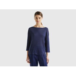 United Colors of Benetton Benetton, 3/4 Sleeve T-shirt In Pure Linen, Dark Blue, Women