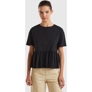 United Colors of Benetton Benetton, Boxy Fit T-shirt With Ruffle, Black, Women