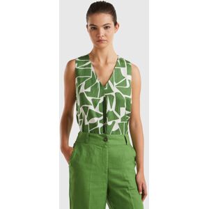 United Colors of Benetton Benetton, Printed Linen Blouse, Military Green, Women