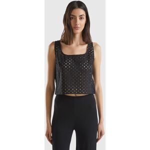 United Colors of Benetton Benetton, Sleeveless Blouse In Broderie Anglaise, Black, Women