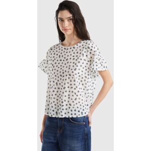 United Colors of Benetton Benetton, Patterned Blouse In Light Cotton, Creamy White, Women