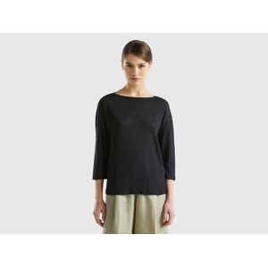 United Colors of Benetton Benetton, 3/4 Sleeve T-shirt In Pure Linen, size XS, Black, Women