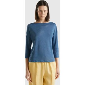 United Colors of Benetton Benetton, 3/4 Sleeve T-shirt In Pure Linen, Air Force Blue, Women