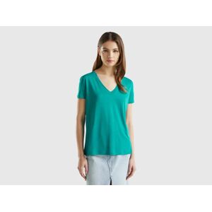 United Colors of Benetton Benetton, V-neck T-shirt In Sustainable Viscose, size XS, Teal, Women