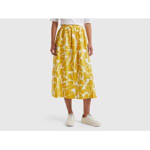 United Colors of Benetton Benetton, Printed Linen Skirt, Mustard, Women