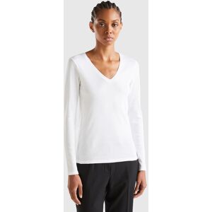 United Colors of Benetton Benetton, Long Sleeve T-shirt With V-neck, White, Women