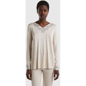 United Colors of Benetton Benetton, Top With Lace Detail, Beige, Women