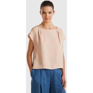 United Colors of Benetton Benetton, Square Neck Blouse In Pure Linen, Soft Pink, Women