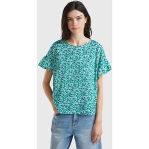 United Colors of Benetton Benetton, Patterned Blouse In Light Cotton, Teal, Women