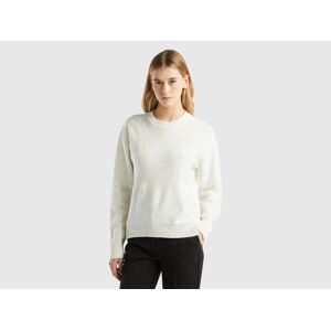United Colors of Benetton Benetton, Cashmere Blend Sweater With Floral Designs, size L, Creamy White, Women
