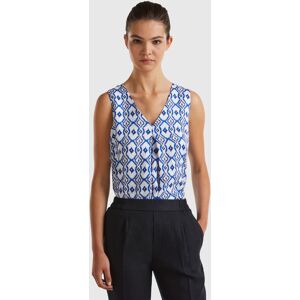 United Colors of Benetton Benetton, Printed Linen Blouse, Blue, Women