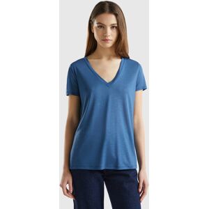 United Colors of Benetton Benetton, V-neck T-shirt In Sustainable Viscose, size L, Air Force Blue, Women