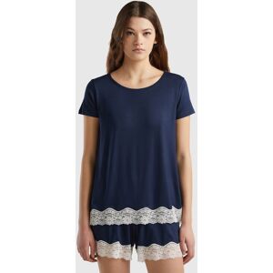 United Colors of Benetton Benetton, Short Sleeve T-shirts With Lace, Dark Blue, Women