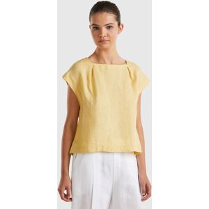 United Colors of Benetton Benetton, Square Neck Blouse In Pure Linen, Yellow, Women