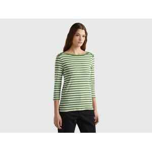 United Colors of Benetton Benetton, Striped 3/4 Sleeve T-shirt In 100% Cotton, Green, Women