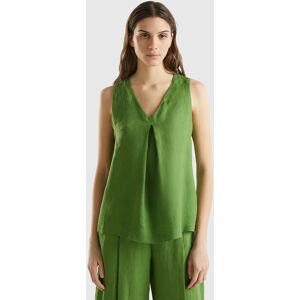 United Colors of Benetton Benetton, Sleeveless Blouse In Pure Linen, Military Green, Women