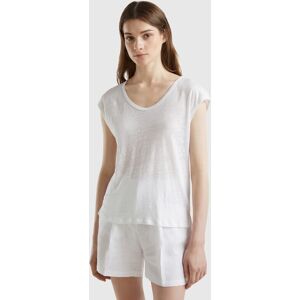 United Colors of Benetton Benetton, Wide Neck T-shirt In Pure Linen, White, Women