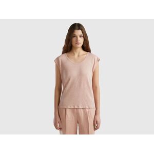United Colors of Benetton Benetton, Wide Neck T-shirt In Pure Linen, Soft Pink, Women