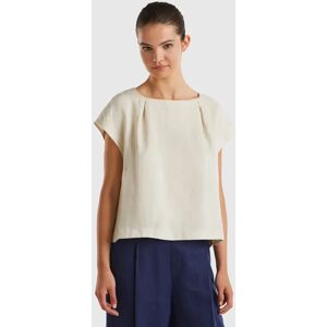 United Colors of Benetton Benetton, Square Neck Blouse In Pure Linen, Beige, Women