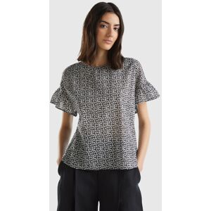 United Colors of Benetton Benetton, Patterned Blouse In Light Cotton, Black, Women