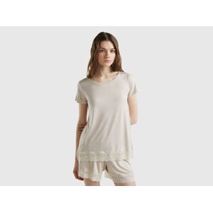 United Colors of Benetton Benetton, Short Sleeve T-shirts With Lace, Beige, Women