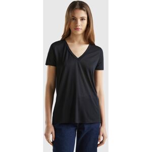 United Colors of Benetton Benetton, V-neck T-shirt In Sustainable Viscose, size L, Black, Women