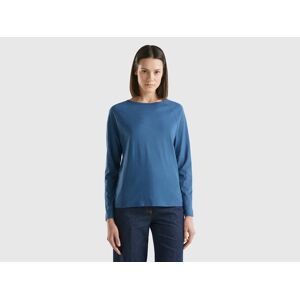 United Colors of Benetton Benetton, Long Sleeve T-shirt In Light Cotton, Air Force Blue, Women
