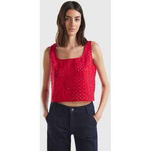 United Colors of Benetton Benetton, Sleeveless Blouse In Broderie Anglaise, Red, Women