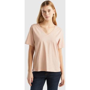 United Colors of Benetton Benetton, V-neck T-shirt In Slub Cotton, Soft Pink, Women