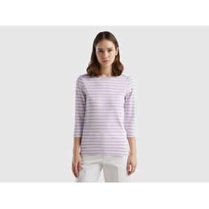 United Colors of Benetton Benetton, Striped 3/4 Sleeve T-shirt In 100% Cotton, Lilac, Women