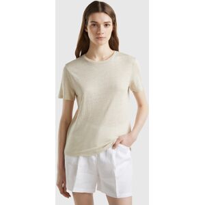 United Colors of Benetton Benetton, Crew Neck T-shirt In Pure Linen, size XS, Beige, Women