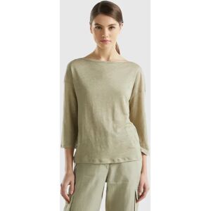 United Colors of Benetton Benetton, 3/4 Sleeve T-shirt In Pure Linen, size XS, Light Green, Women