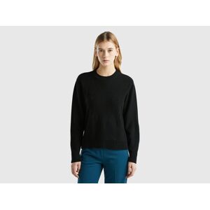 United Colors of Benetton Benetton, Cashmere Blend Sweater With Floral Designs, size L, Black, Women