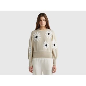 United Colors of Benetton Benetton, Sweater With Floral Inlay, size L, Beige, Women